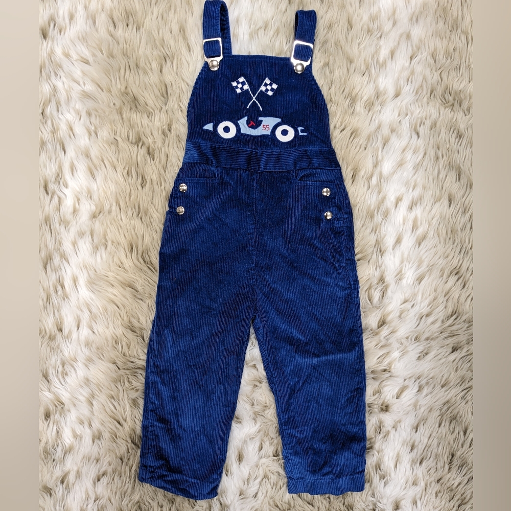 Vintage Blue Corduroy Race Car Overalls size 2T